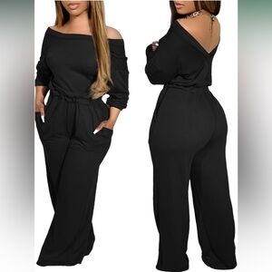 CHICME Black Wide-Leg Long Sleeve Jumpsuit | Elastic Waist | Size M | NWOT
